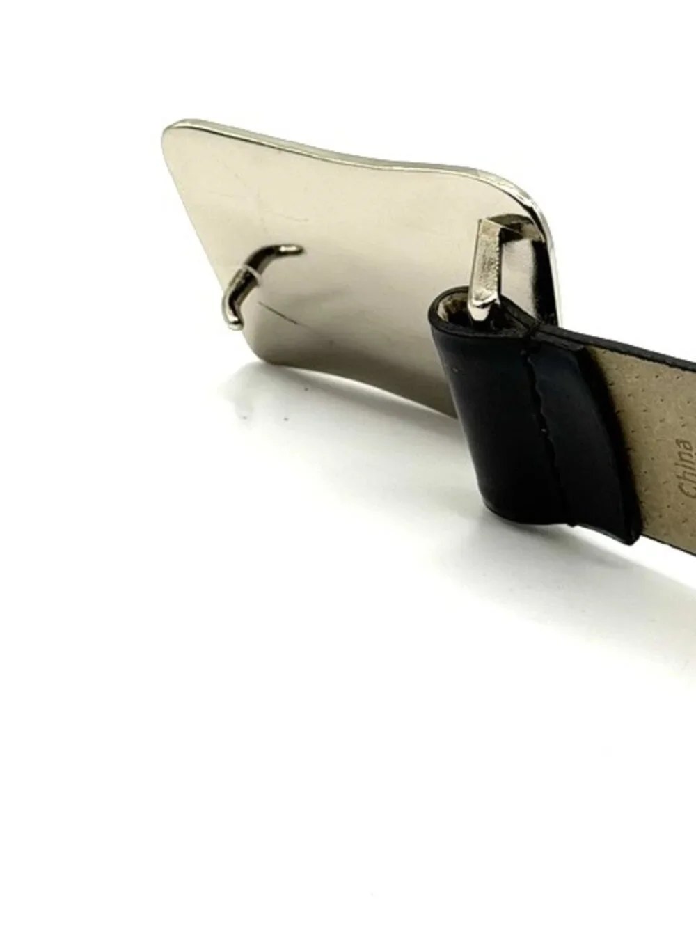 Calvin Klein Black Genuine Leather Belt Abstract Silver Buckle Medium